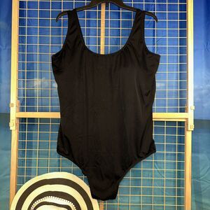 Catalina Swimsuit 3x 22W / 24W Women’s 1 pc Solid Black Ribbed Wide Straps Bra